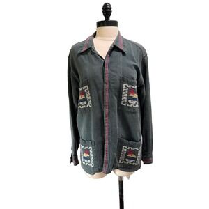 VTG 70s Guatemalan Quetzel Tribal Aztec‎ Shirt Jacket Embroidered Medium